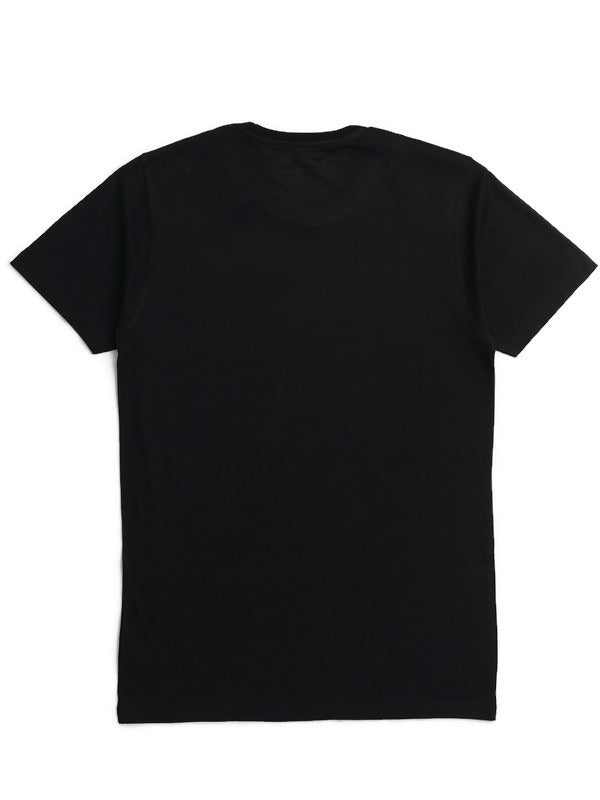 Men's Stylish Regular FIt Chest Print Cotton Tees T-Shirt | Black
