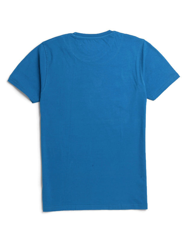 Men's Stylish Regular FIt Chest Print Cotton Tees T-Shirt | Teal Blue