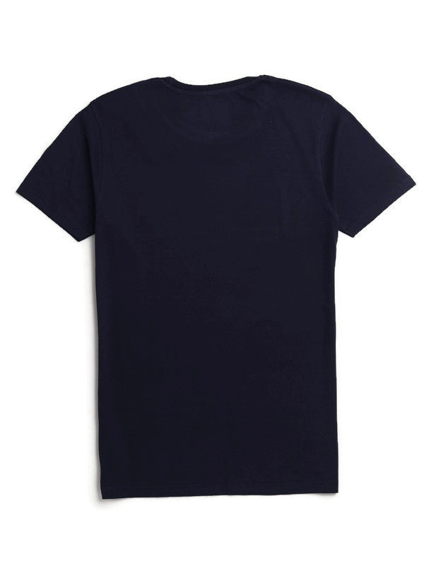 Men's Half Sleeve Round Neck Chest Print Regular Fit Cotton T-Shirt | Navy