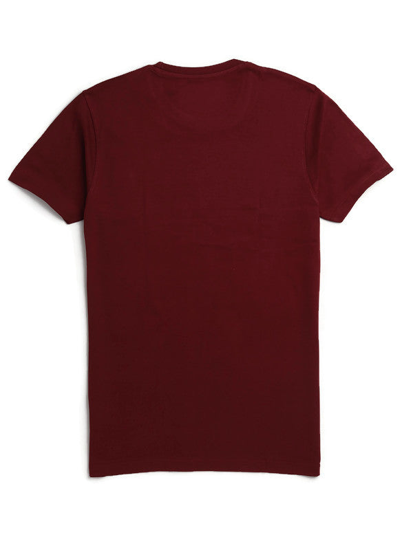 Men's Half Sleeve Round Neck Chest Print Regular Fit Cotton T-Shirt | Maroon