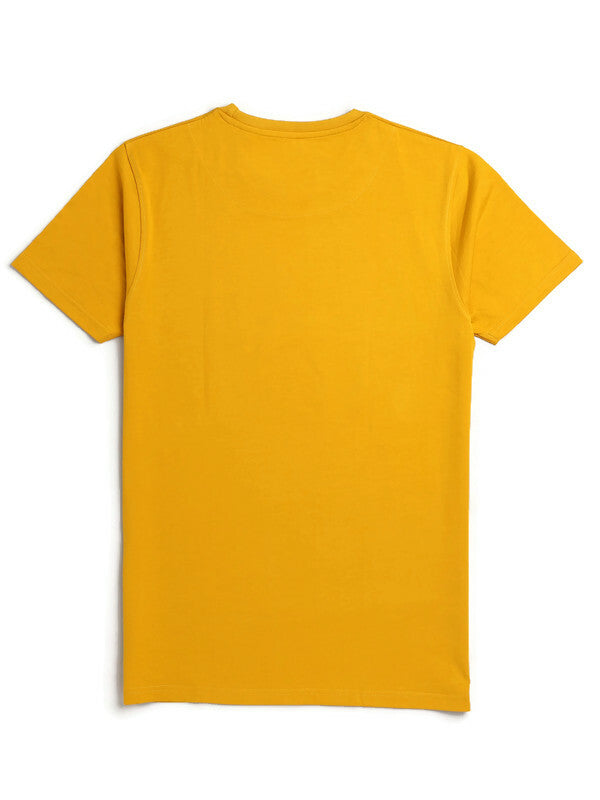 Men's Half Sleeve Round Neck Chest Print Regular Fit Cotton T-Shirt | Mustard