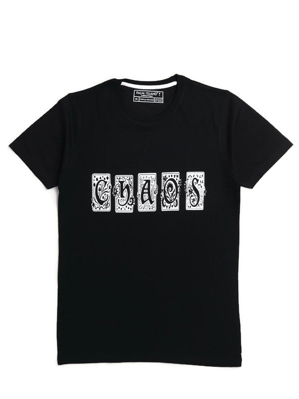 Men's Stylish Regular FIt Chest Print Cotton Tees T-Shirt | Black