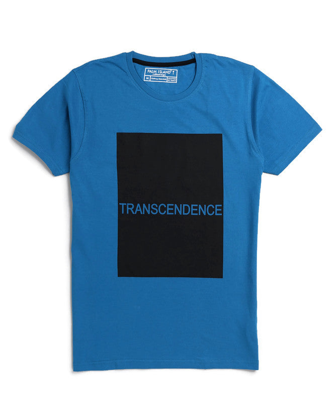 Men's Stylish Regular FIt Chest Print Cotton Tees T-Shirt | Teal Blue