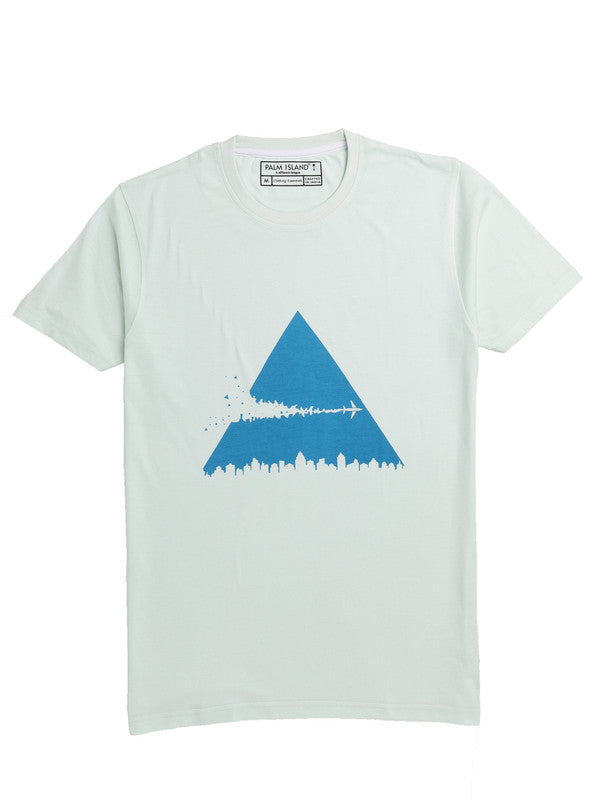 Men's Half Sleeve Round Neck Chest Print Regular Fit Cotton T-Shirt | Mint