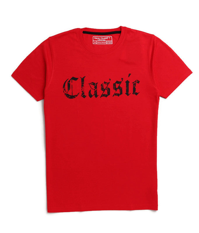 Men's Stylish Regular FIt Chest Print Cotton Tees T-Shirt | Red