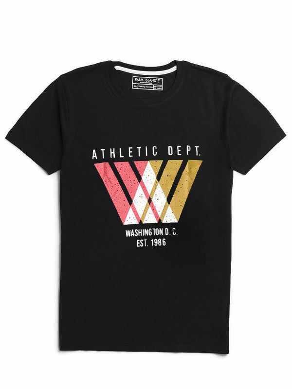 Men's Half Sleeve Round Neck Chest Print Regular Fit Cotton T-Shirt | Black