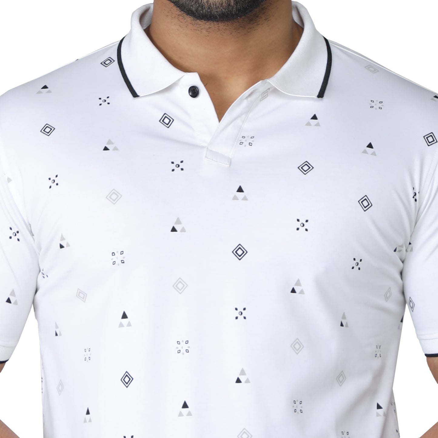 White Printed Polo