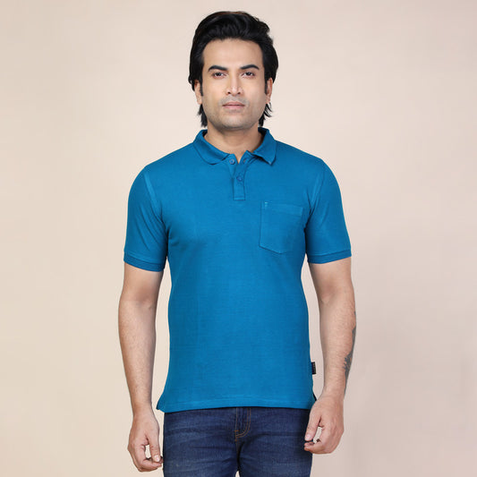 Mens Plain Polo | Peacock Blue
