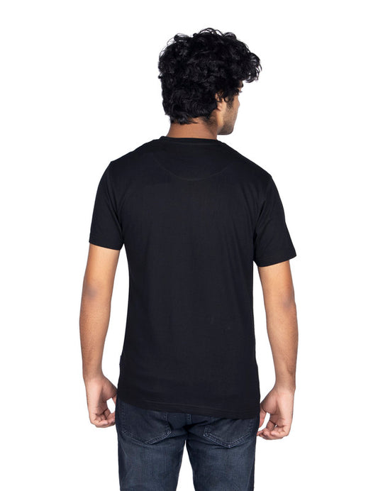 Men's Half Sleeve Round Neck Chest Print Regular Fit Cotton T-Shirt | Black