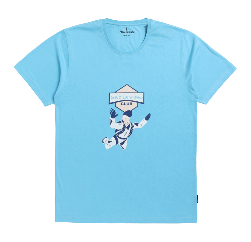 Men's Stylish Chest Print Tees T-Shirt | Sky Blue