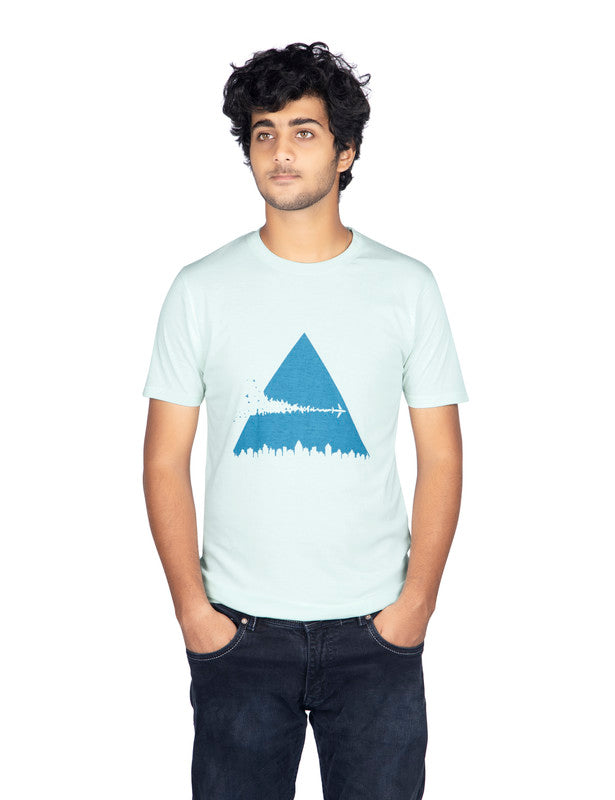 Men's Half Sleeve Round Neck Chest Print Regular Fit Cotton T-Shirt | Mint