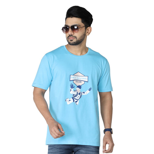 Men's Stylish Chest Print Tees T-Shirt | Sky Blue