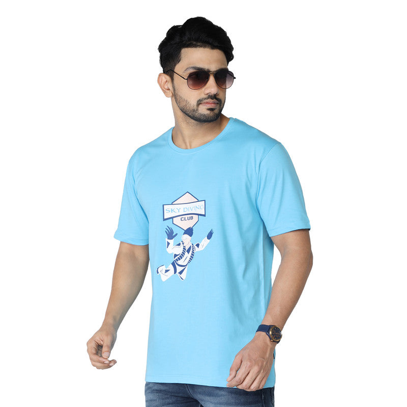 Men's Stylish Chest Print Tees T-Shirt | Sky Blue