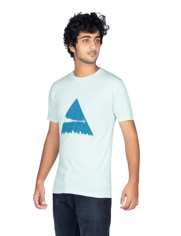 Men's Half Sleeve Round Neck Chest Print Regular Fit Cotton T-Shirt | Mint
