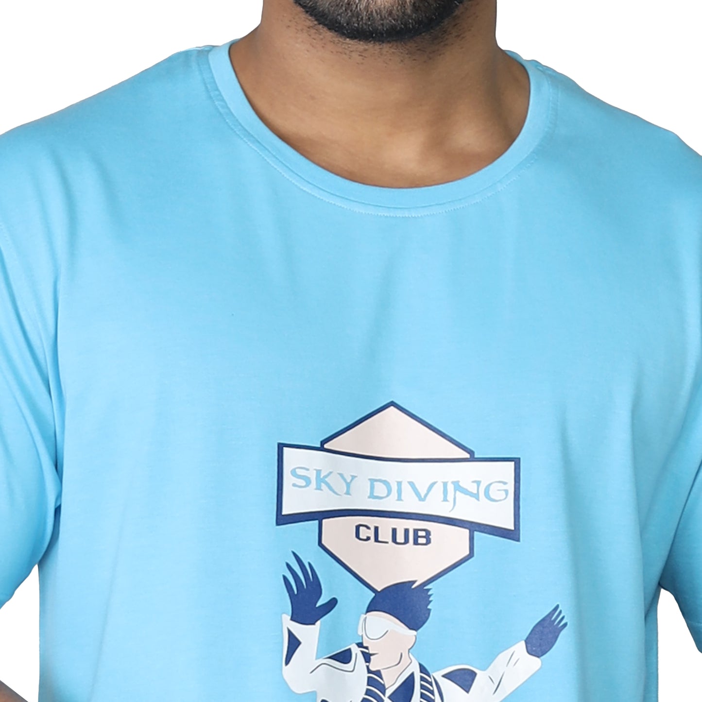 Men's Stylish Chest Print Tees T-Shirt | Sky Blue
