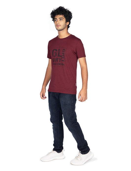 Men's Stylish Chest Print Tees T-Shirt | Maroon