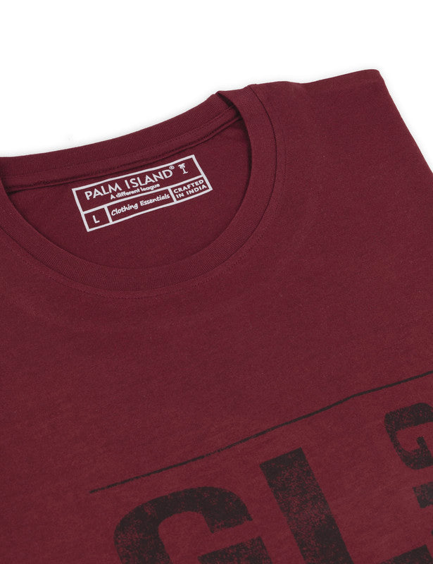 Men's Stylish Chest Print Tees T-Shirt | Maroon