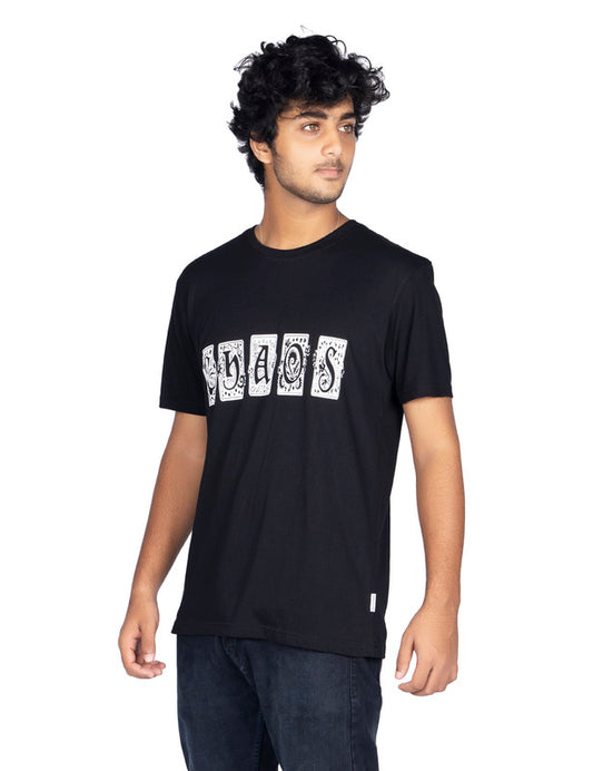 Men's Stylish Regular FIt Chest Print Cotton Tees T-Shirt | Black