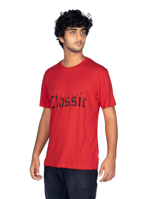 Men's Stylish Regular FIt Chest Print Cotton Tees T-Shirt | Red