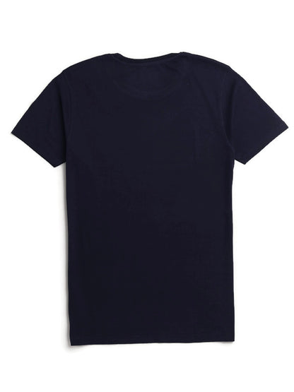 Men's Half Sleeve Round Neck Chest Print Regular Fit Cotton T-Shirt | Navy