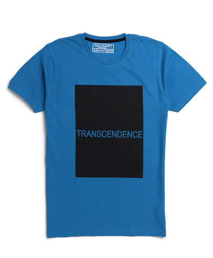 Men's Stylish Regular FIt Chest Print Cotton Tees T-Shirt | Teal Blue