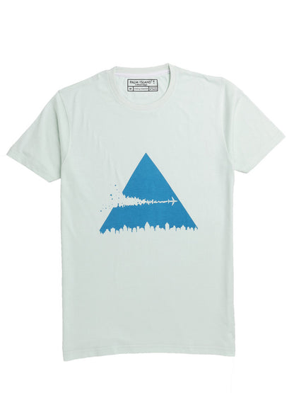 Men's Half Sleeve Round Neck Chest Print Regular Fit Cotton T-Shirt | Mint