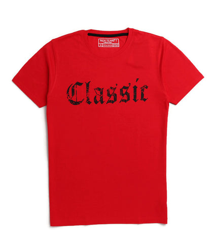 Men's Stylish Regular FIt Chest Print Cotton Tees T-Shirt | Red
