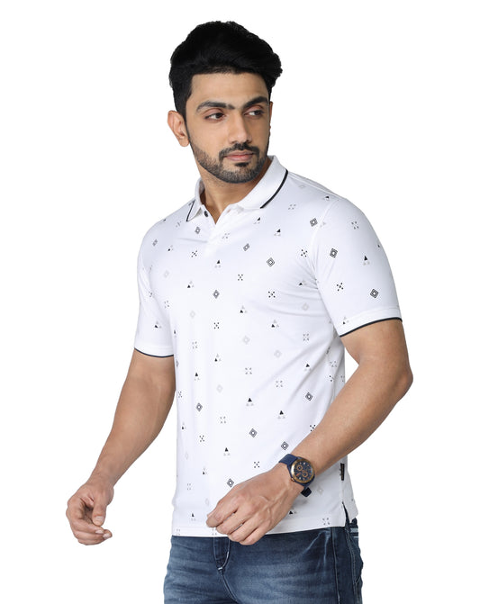 White Printed Polo