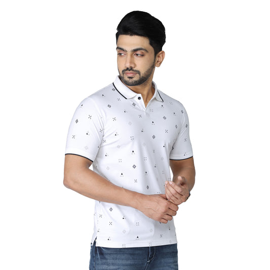 White Printed Polo