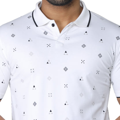 White Printed Polo