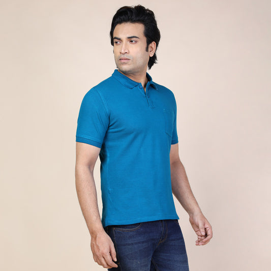 Mens Plain Polo | Peacock Blue