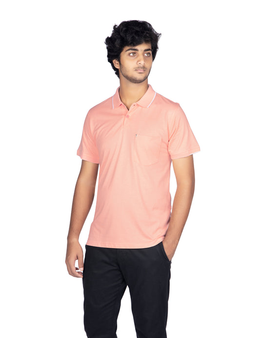Men's Regular Fit Casual Cotton Polo T-Shirt | Peach Pearl