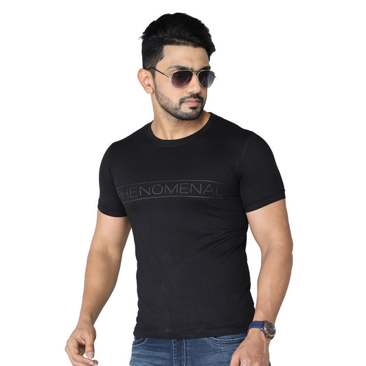 Men's Stylish Chest Print Tees T-Shirt | Black