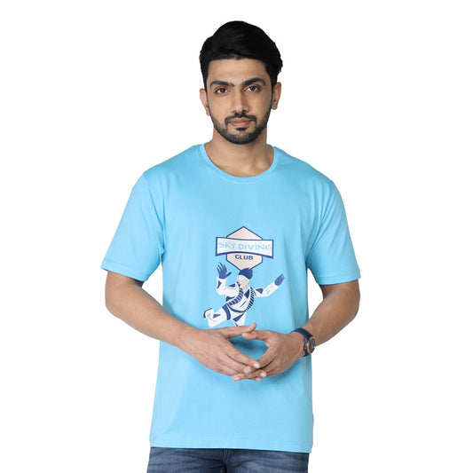 Men's Stylish Chest Print Tees T-Shirt | Sky Blue