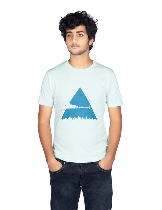 Men's Half Sleeve Round Neck Chest Print Regular Fit Cotton T-Shirt | Mint