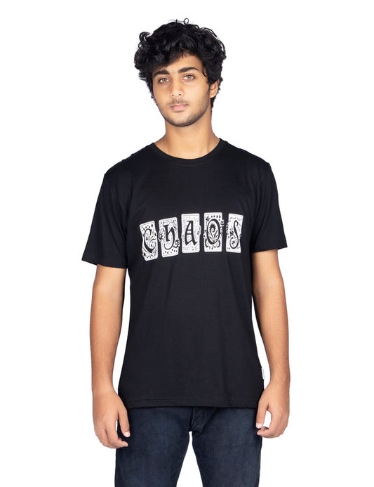 Men's Stylish Regular FIt Chest Print Cotton Tees T-Shirt | Black