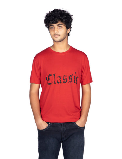 Men's Stylish Regular FIt Chest Print Cotton Tees T-Shirt | Red