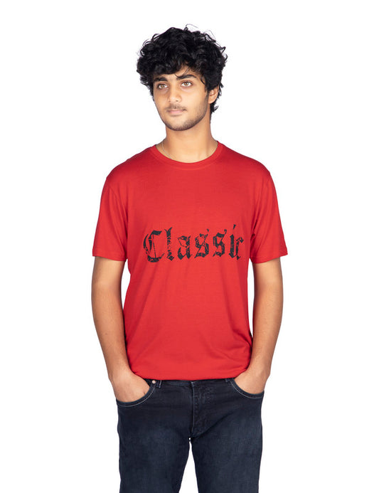 Men's Stylish Regular FIt Chest Print Cotton Tees T-Shirt | Red