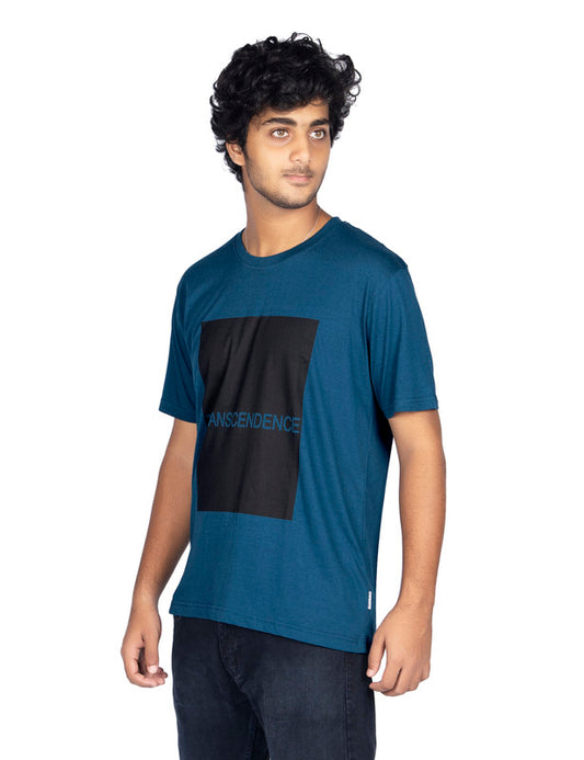 Men's Stylish Regular FIt Chest Print Cotton Tees T-Shirt | Teal Blue