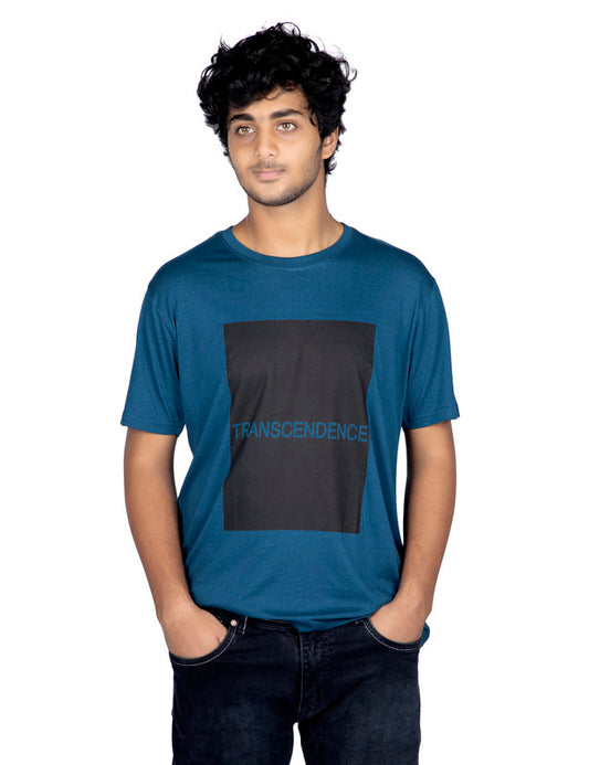 Men's Stylish Regular FIt Chest Print Cotton Tees T-Shirt | Teal Blue