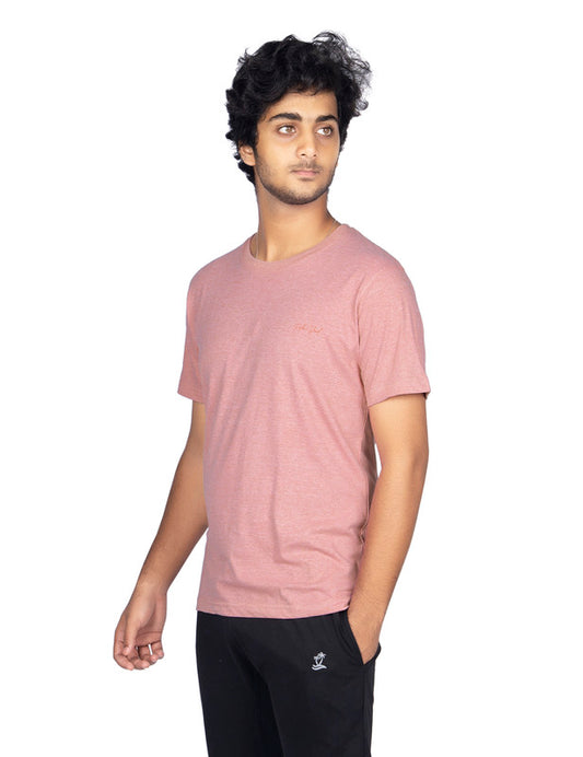 Men's Stylish Casual Regular Fit Plain Tees T-Shirt | Pink Melange