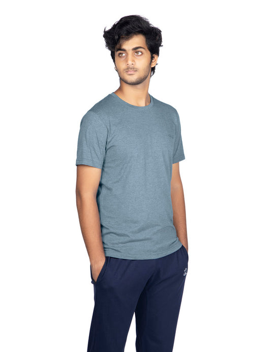 Men's Stylish Casual Regular Fit Plain Tees T-Shirt | Sky Melange